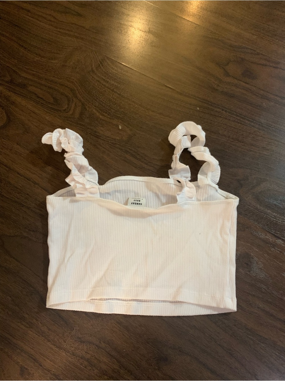 Sunday Best White Ruffled Strap Ribbed Crop Top - Picture 2 of 3